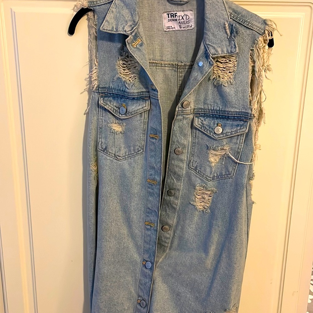 Zara special edition TRF denim ripped denim sleeveless dress size small